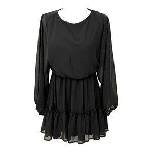 Flying Tomato Women's Dress Black Long Sleeve Ruffle Skirt Size M Elastic Waist